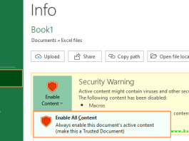 Microsoft Excel Security Warning Automatic Update of Links has been Disabled